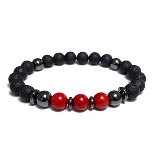 Férfi ásvány karkötő - lávakő, korall és hematit gyöngyökből - Meska.hu