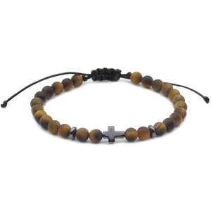 Keresztes matt tigrisszem és matt ónix férfi karkötő díszdobozban - ékszer - karkötő - gyöngyös karkötő - Meska.hu