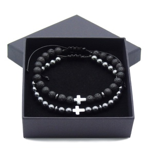 Díszdobozos férfi karkötő szett - hematit és lávakő férfi karkötő pár - Meska.hu