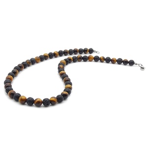 Tigrisszem és lávakő férfi nyaklánc, Ékszer, Nyaklánc, Gyöngyös nyaklánc, Gyöngyfűzés, gyöngyhímzés, MESKA