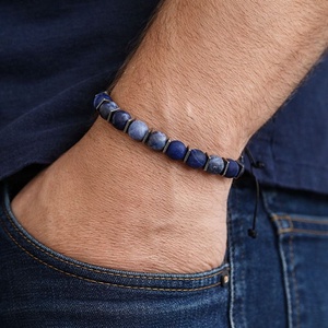 Egyedi férfi matt szodalit karkötő - állítható férfi karkötő - ékszer - karkötő - gyöngyös karkötő - Meska.hu