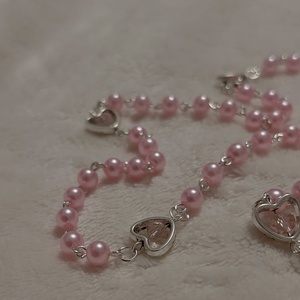 Kézműves rózsaszín rózsafüzér � Jézus Szíve éremmel - otthon & életmód - vallás - lánc & füzér - Meska.hu