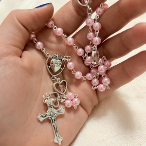 Kézműves rózsaszín rózsafüzér � Jézus Szíve éremmel, Otthon & Életmód, Vallás, Lánc & Füzér, , MESKA