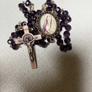 Szűz Mária, lila-bronz rózsafüzér  - otthon & életmód - vallás - lánc & füzér - Meska.hu