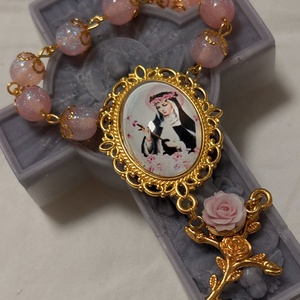 Szent Rita egytizedes, csillogó rózsaszín gyöngyökkel  - otthon & életmód - vallás - lánc & füzér - Meska.hu