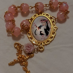 Szent Rita egytizedes, csillogó rózsaszín gyöngyökkel  - otthon & életmód - vallás - lánc & füzér - Meska.hu