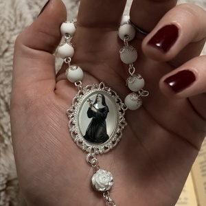 Szent Rita, egytizedes rózsafüzér fehér gyöngyökkel , Otthon & Életmód, Vallás, Lánc & Füzér, , MESKA