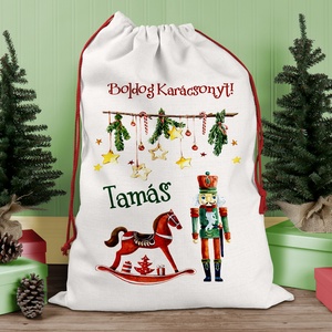 Karácsonyi ajándék zsák,  zsák, egyedi névreszóló mikulás zsák, Karácsony, Karácsonyi ajándékozás, Karácsonyi ajándékcsomagolás, Fotó, grafika, rajz, illusztráció, Decoupage, transzfer és szalvétatechnika, MESKA