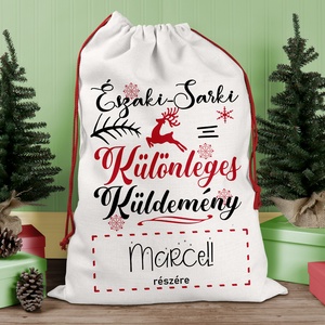 Karácsonyi ajándék zsák,  zsák, egyedi névreszóló mikulás zsák, Karácsony, Karácsonyi ajándékozás, Karácsonyi ajándékcsomagolás, Fotó, grafika, rajz, illusztráció, Decoupage, transzfer és szalvétatechnika, MESKA