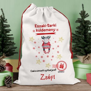 Karácsonyi ajándék zsák,  zsák, egyedi névreszóló mikulás zsák, Karácsony, Karácsonyi ajándékozás, Karácsonyi ajándékcsomagolás, Fotó, grafika, rajz, illusztráció, Decoupage, transzfer és szalvétatechnika, MESKA