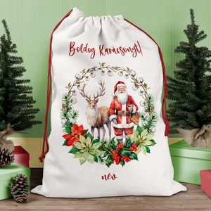 Karácsonyi ajándék zsák,  zsák, egyedi névreszóló mikulás zsák, Karácsony, Karácsonyi ajándékozás, Karácsonyi ajándékcsomagolás, Fotó, grafika, rajz, illusztráció, Decoupage, transzfer és szalvétatechnika, MESKA