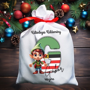 Mikulás zsák, névreszóló mikulás zsák, egyedi mikulás zsák, Karácsony, Mikulás, Mikulás zsák, zokni, csizma, Fotó, grafika, rajz, illusztráció, Varrás, MESKA