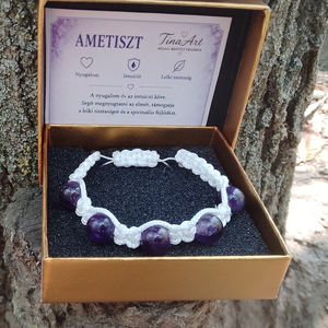 Ametiszt ásványkarkötő shamballa záródással, Ékszer, Karkötő, Ásványkarkötő, Csomózás, Ékszerkészítés, MESKA