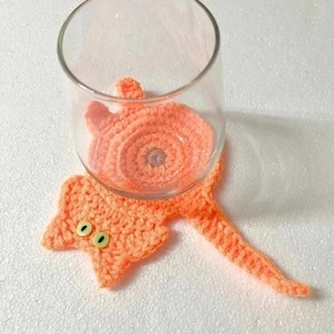 Horgolt cica poháralátét - otthon & életmód - konyhafelszerelés, tálalás - tálalás - tányér- és poháralátét - Meska.hu