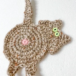 Horgolt cica poháralátét - otthon & életmód - konyhafelszerelés, tálalás - tálalás - tányér- és poháralátét - Meska.hu