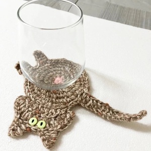 Horgolt cica poháralátét - otthon & életmód - konyhafelszerelés, tálalás - tálalás - tányér- és poháralátét - Meska.hu