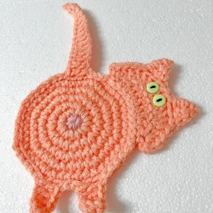 Horgolt cica poháralátét - otthon & életmód - konyhafelszerelés, tálalás - tálalás - tányér- és poháralátét - Meska.hu