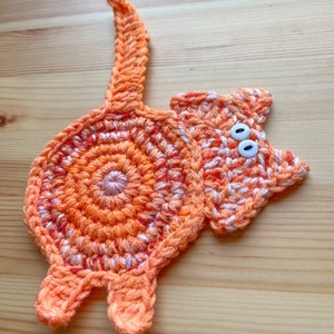 Horgolt cica poháralátét, egyedi darab. - otthon & életmód - konyhafelszerelés, tálalás - tálalás - tányér- és poháralátét - Meska.hu