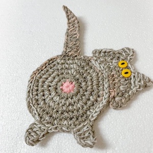 Horgolt cica poháralátét, egyedi darab. - otthon & életmód - konyhafelszerelés, tálalás - tálalás - tányér- és poháralátét - Meska.hu