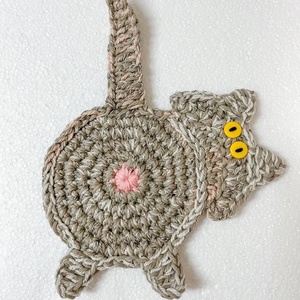 Horgolt cica poháralátét, egyedi darab., Otthon & Életmód, Konyhafelszerelés, tálalás, Tálalás, Tányér- és poháralátét, Horgolás, MESKA