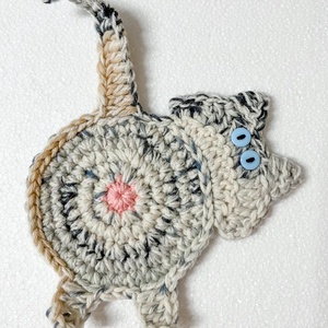 Horgolt cica poháralátét, egyedi darab., Otthon & Életmód, Konyhafelszerelés, tálalás, Tálalás, Tányér- és poháralátét, Horgolás, MESKA