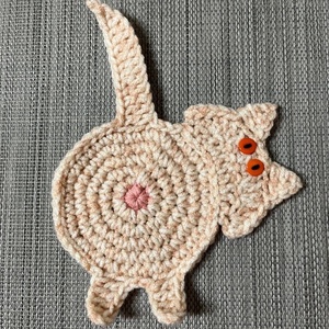 Horgolt cica poháralátét., Otthon & Életmód, Konyhafelszerelés, tálalás, Tálalás, Tányér- és poháralátét, Horgolás, MESKA