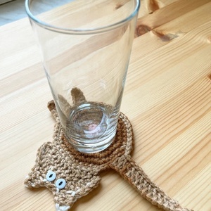 Horgolt cica poháralátét, egyedi darab. - otthon & életmód - konyhafelszerelés, tálalás - tálalás - tányér- és poháralátét - Meska.hu