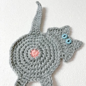 Horgolt cica poháralátét - otthon & életmód - konyhafelszerelés, tálalás - tálalás - tányér- és poháralátét - Meska.hu