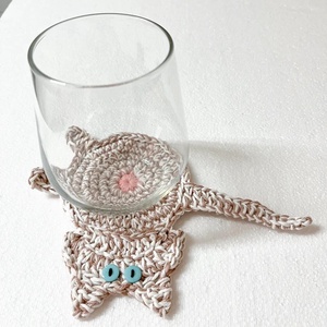 Horgolt cica poháralátét. - otthon & életmód - konyhafelszerelés, tálalás - tálalás - tányér- és poháralátét - Meska.hu