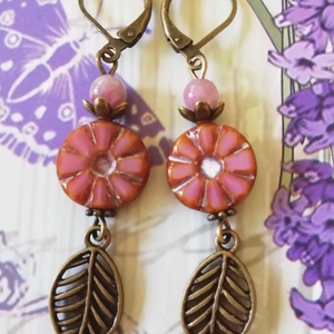 Mályva színű virágos füli turmalin ásvánnyal - ékszer - fülbevaló - lógó fülbevaló - Meska.hu