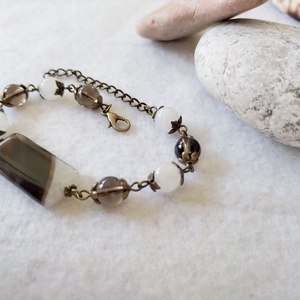 Forró espresso kis tejjel karkötő - sávos achát, füstkvarc, tejkvarc - ékszer - karkötő - ásványkarkötő - Meska.hu