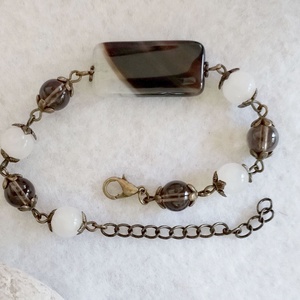 Forró espresso kis tejjel karkötő - sávos achát, füstkvarc, tejkvarc - ékszer - karkötő - ásványkarkötő - Meska.hu