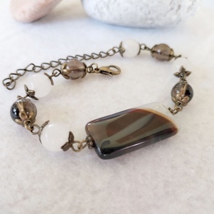 Forró espresso kis tejjel karkötő - sávos achát, füstkvarc, tejkvarc - ékszer - karkötő - ásványkarkötő - Meska.hu