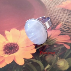 Szivárványos holdkő acél gyűrű, Ékszer, Gyűrű, Szoliter gyűrű, Ékszerkészítés, MESKA