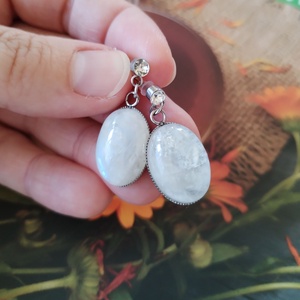 Szivárványos holdkő acél fülbevaló  - ékszer - fülbevaló - lógó fülbevaló - Meska.hu