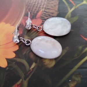 Szivárványos holdkő acél fülbevaló  - ékszer - fülbevaló - lógó fülbevaló - Meska.hu