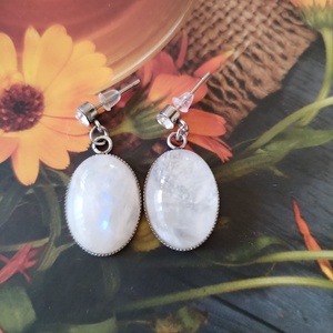 Szivárványos holdkő acél fülbevaló  - ékszer - fülbevaló - lógó fülbevaló - Meska.hu