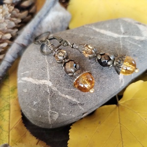 Méz fülbevaló - citrin, tigrisszem és üveggyöngy - Meska.hu