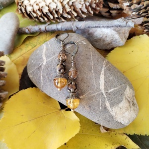 Méz fülbevaló - citrin, tigrisszem és üveggyöngy - ékszer - fülbevaló - lógó fülbevaló - Meska.hu Méz fülbevaló - citrin, tigrisszem és üveggyöngy - ékszer - fülbevaló - lógó fülbevaló - Meska.hu