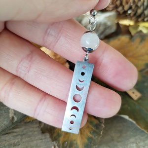 Holdfázis acél fülbevaló - fehér holdkő - ékszer - fülbevaló - lógó fülbevaló - Meska.hu