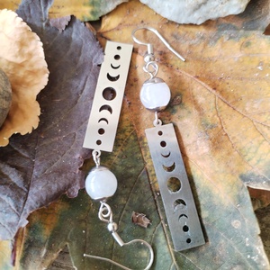 Holdfázis acél fülbevaló - fehér holdkő - ékszer - fülbevaló - lógó fülbevaló - Meska.hu