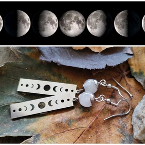 Holdfázis acél fülbevaló - fehér holdkő - Meska.hu