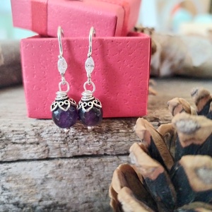 925 Ag Ametiszt fülbevaló - lila ametiszt ezüst fülbevaló  - ékszer - fülbevaló - lógó fülbevaló - Meska.hu