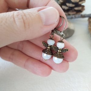 Angyal fülbevaló #1 - fehér üveggyöngy, Ékszer, Fülbevaló, Lógó fülbevaló, Ékszerkészítés, Gyöngyfűzés, gyöngyhímzés, MESKA