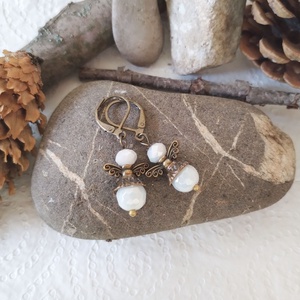 Angyal fülbevaló #1 - fehér üveggyöngy - ékszer - fülbevaló - lógó fülbevaló - Meska.hu