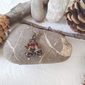 Angyal fülbevaló #2 - bordó gránát és üveggyöngy - ékszer - fülbevaló - lógó fülbevaló - Meska.hu