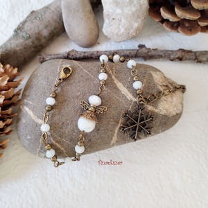 Angyal karkötő #1 - fehér üveggyöngy, bronz hópehely, Ékszer, Karkötő, Gyöngyös karkötő, Ékszerkészítés, Gyöngyfűzés, gyöngyhímzés, MESKA