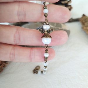 Angyal karkötő #1 - fehér üveggyöngy, bronz hópehely - ékszer - karkötő - gyöngyös karkötő - Meska.hu