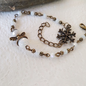 Angyal karkötő #1 - fehér üveggyöngy, bronz hópehely - ékszer - karkötő - gyöngyös karkötő - Meska.hu