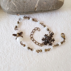 Angyal karkötő #1 - fehér üveggyöngy, bronz hópehely - ékszer - karkötő - gyöngyös karkötő - Meska.hu